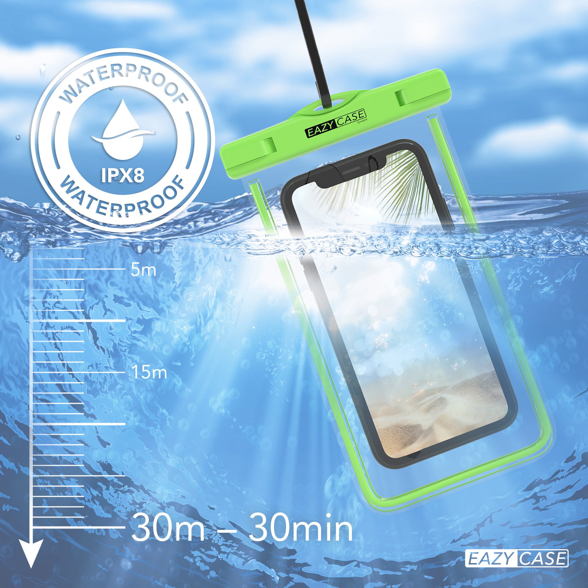 EAZY CASE Handyhülle Universale Unterwasser-Tasche für viele Modelle 3,5 - 6,7 Zoll, Unterwasser Taschen zum Tauchen Unterwasser Fotos Schutzhülle Grün – Bild 5 von 5