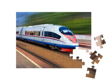puzzleYOU Puzzle Moderner Nahverkehrszug: Bewegung auf dem Gleis, 48 Puzzleteile, puzzleYOU-Kollektionen Eisenbahn