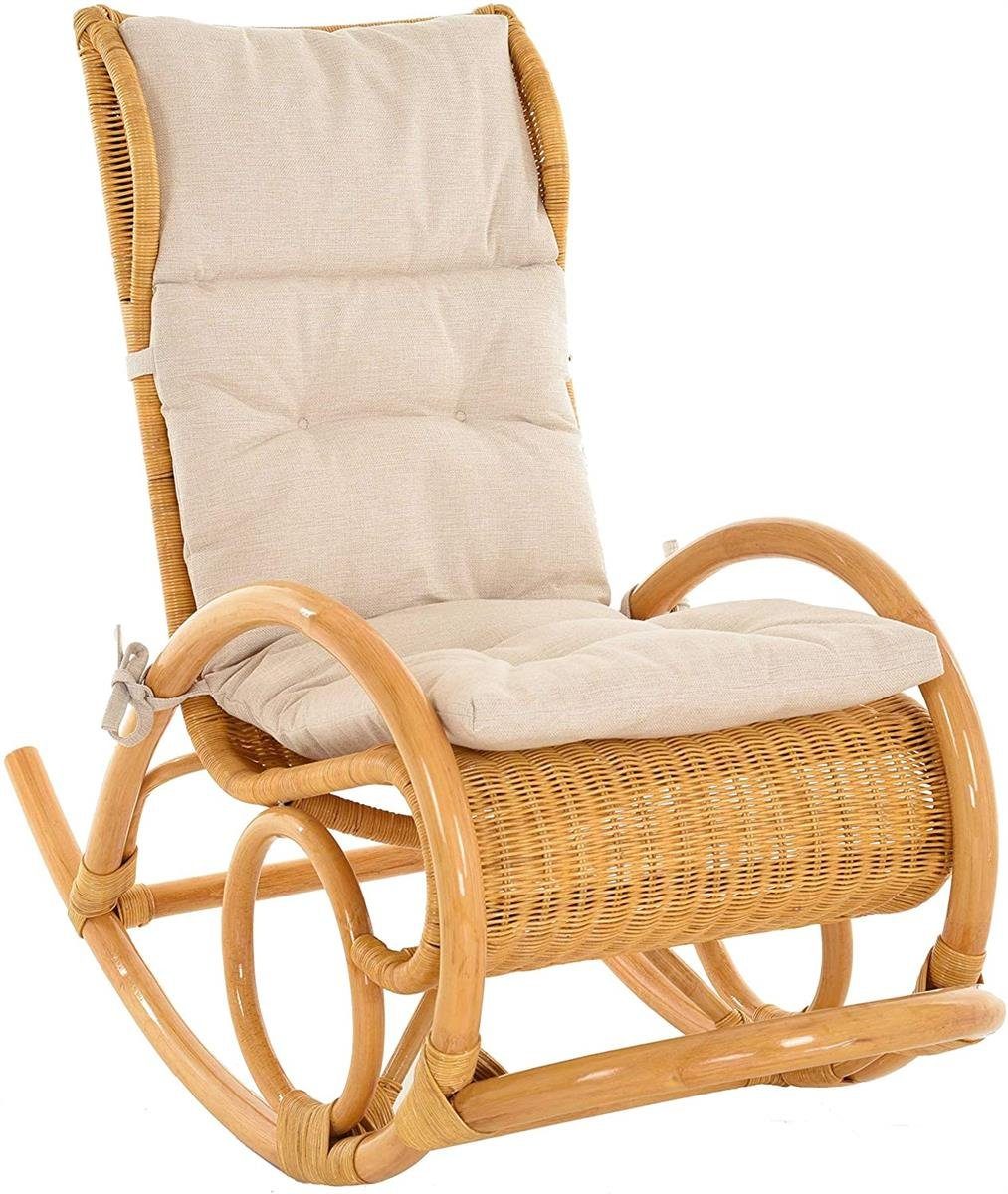 Krines Home Schaukelstuhl Luxor Schaukelstuhl Rattan Schaukelsessel mit Polsterauflage Honig Relaxsessel, Natur