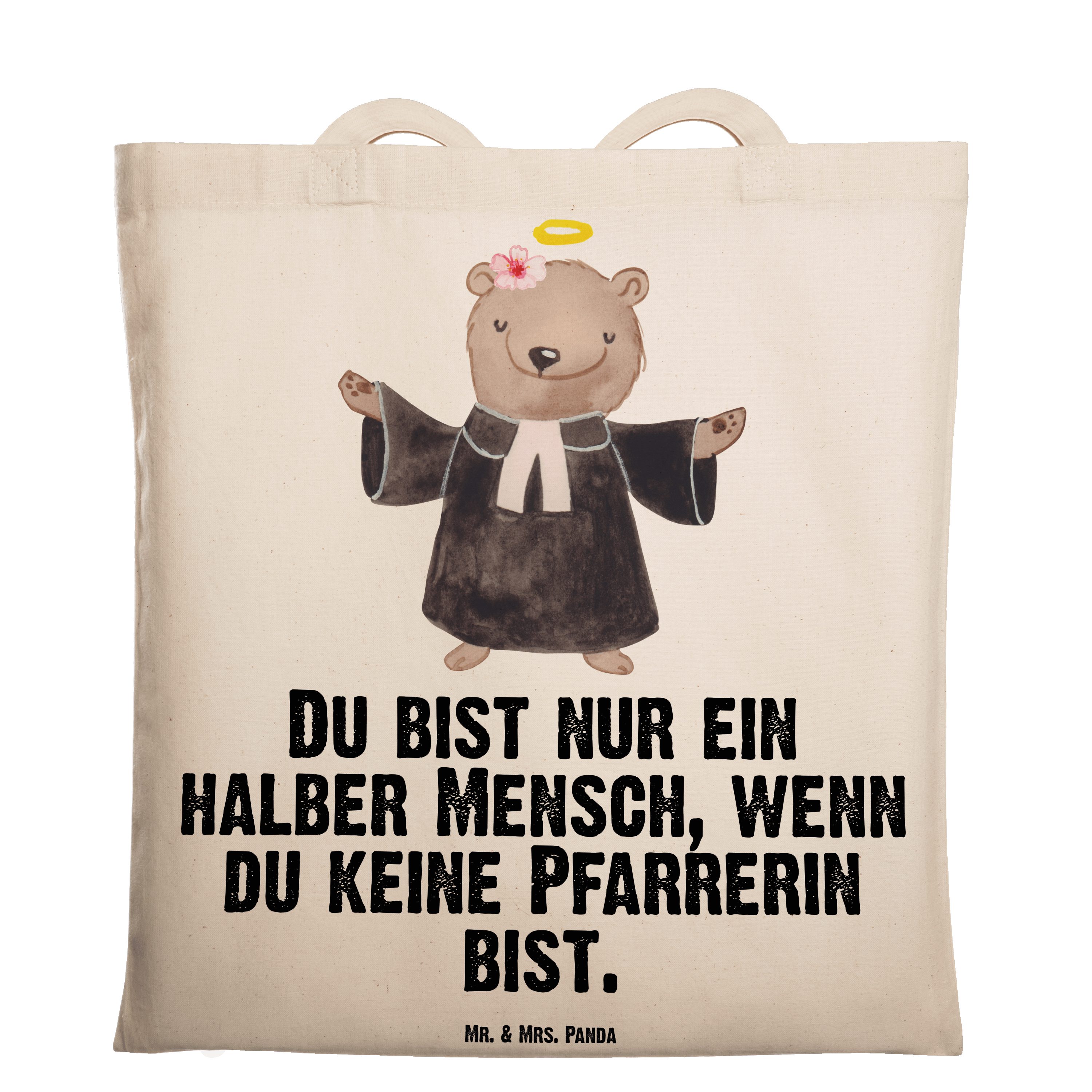 Mr. & Mrs. Panda Tragetasche Pfarrerin mit Herz - Transparent - Geschenk, Predigerin Priesterin, M (1-tlg) | Canvas-Taschen