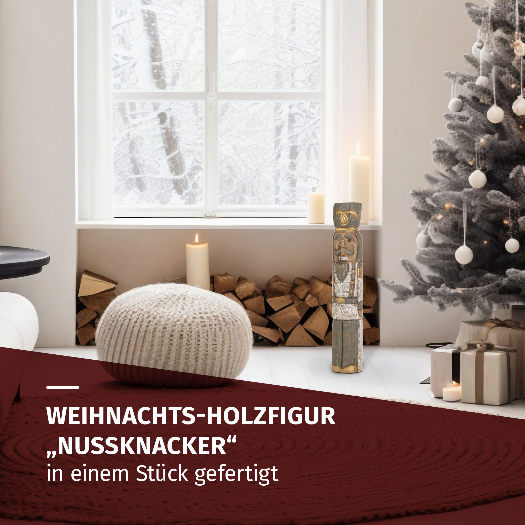 Moritz Skulptur Nussknacker Holzfigur 43,5 cm aus Mangoholz, kunstvoll geschnitzt, Holz, Tischdeko, Fensterdeko, Wanddeko, Holzdeko, Weihnachtsdeko