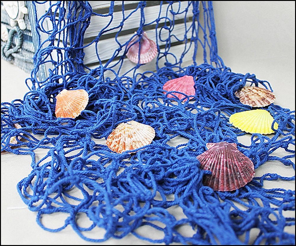 Maritim Design Yudu mit Muscheln blau Baumwolle Dicke Dekonetz Hängedekoration Fischernetz