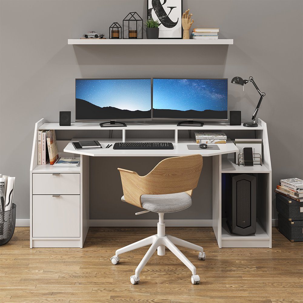 Weiß PC-Tisch | weiß Schreibtisch Weiß weiß Groß JOEL Bürotisch Vicco Arbeitstisch |