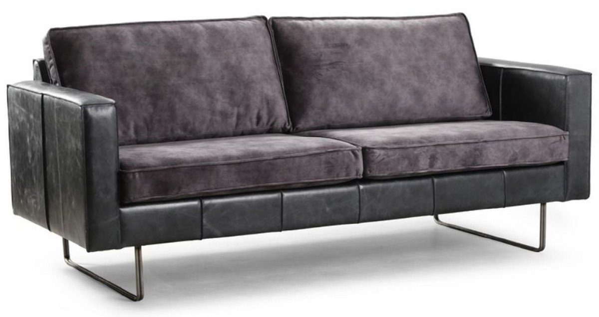 Casa Padrino 3-Sitzer Luxus Leder 3er Sofa Vintage Grau 205 x 90 x H. 85 cm - Echtleder Wohnzimmer Sofa - Wohnzimmer Möbel - Luxus Kollektion | Einzelsofas
