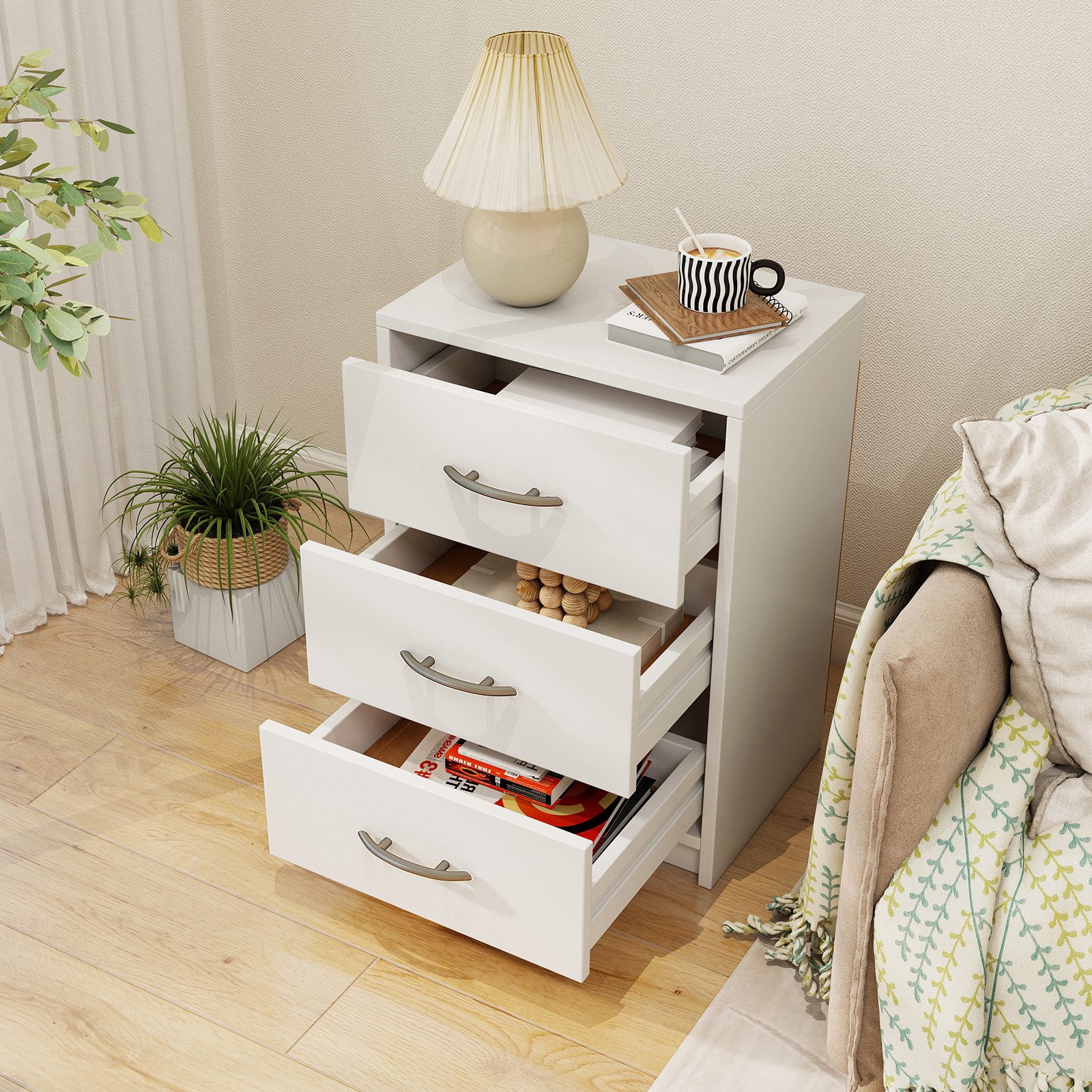 COSTWAY Nachttisch (1-St), Beistelltisch, Nachtschrank, mit 3 Schubladen, 38,5x28x54cm