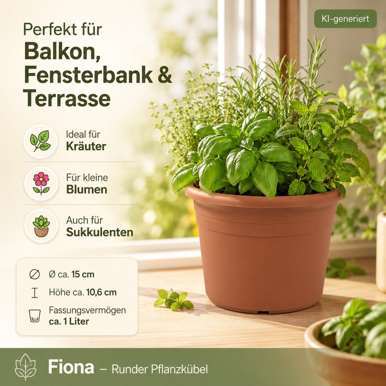 Testrut Blumentopf Pflanzkübel Terrakotta rund aus Kunststoff für draußen – Bild 2 von 5