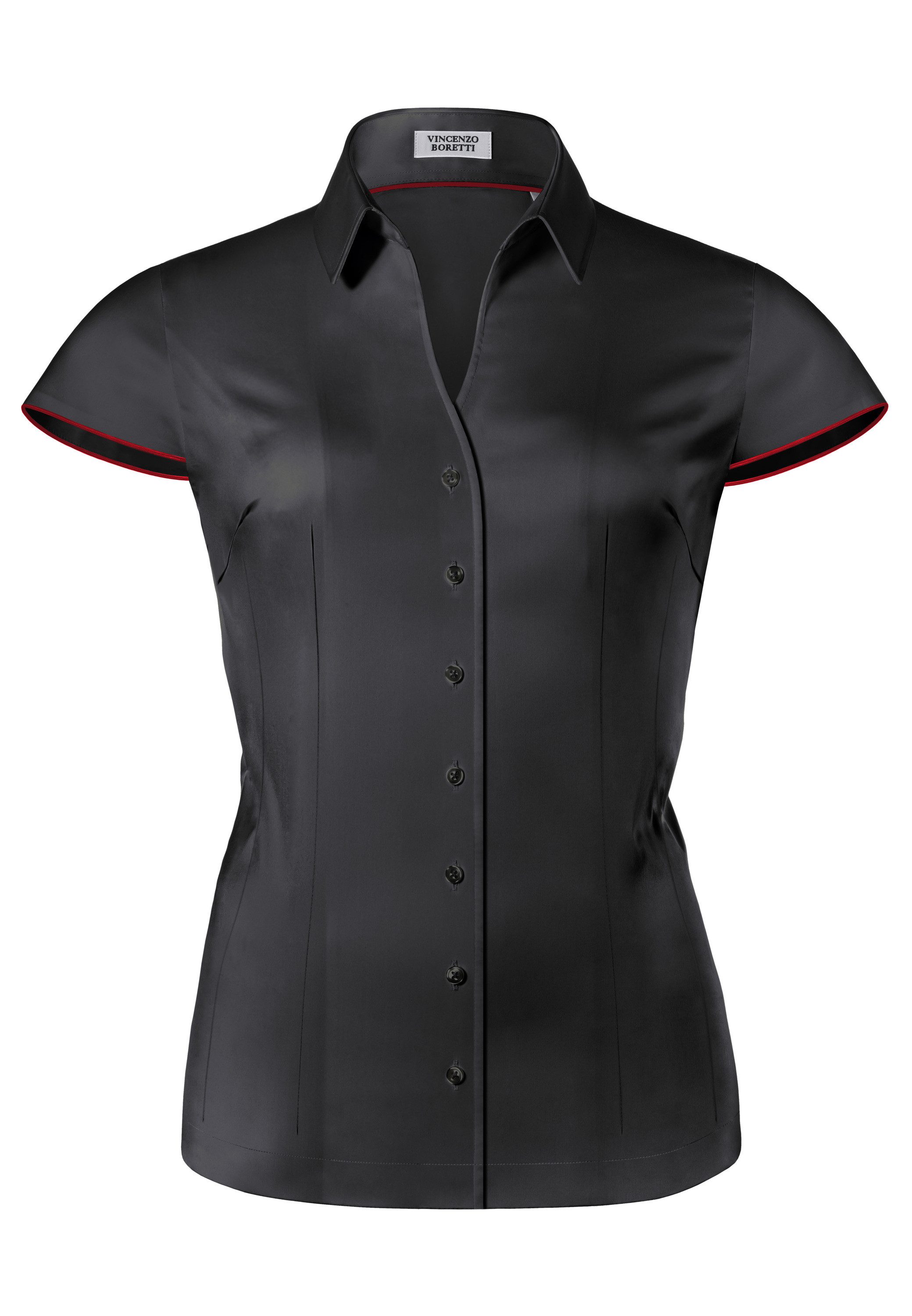 Vincenzo Boretti Klassische Bluse leicht tailliert Kurzarm