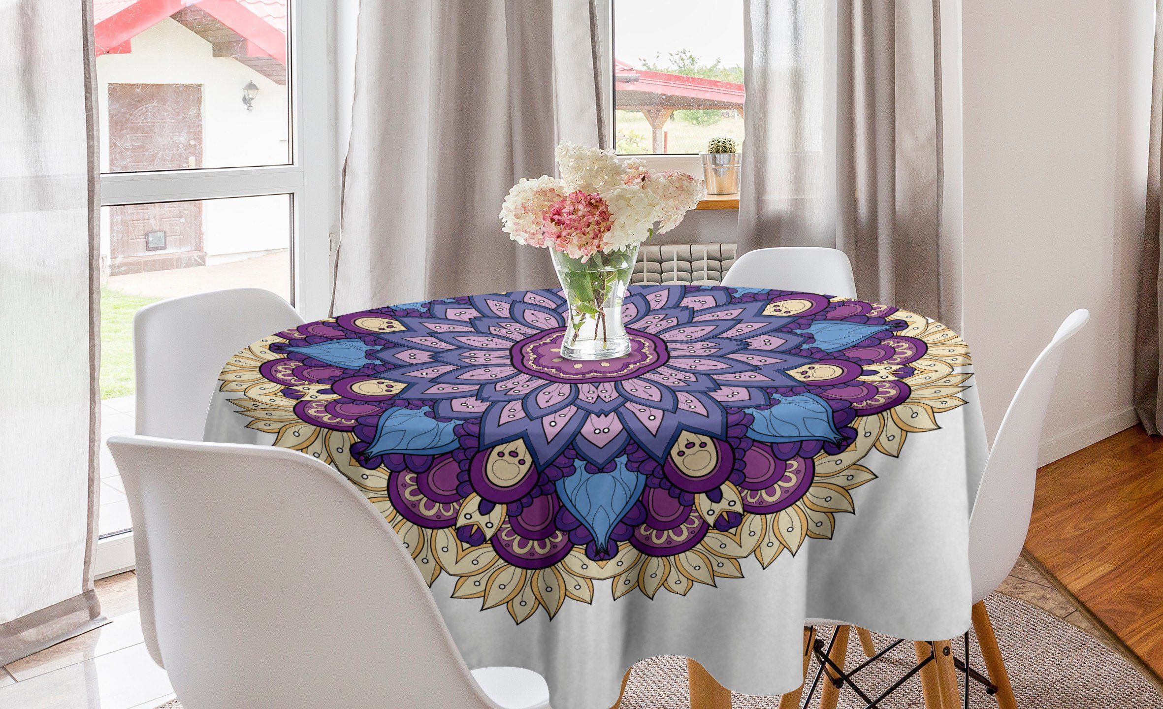 Abakuhaus Tischdecke Kreis Tischdecke Abdeckung für Esszimmer Küche Dekoration, Volk Blumenverzierung Natur | Tischdecken