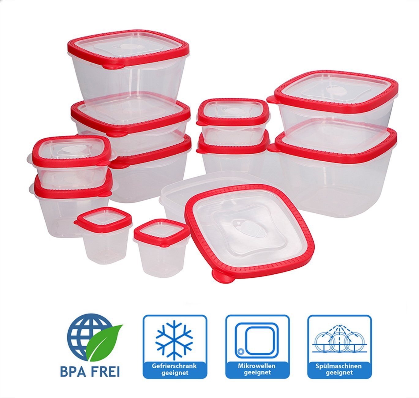 BPA-frei, Vorratsdosen Kunststoff Lebensmittelbehälter, Bubble-Store 100 Lebensmittel rot Set % Deckel Transparent, Frischhaltedose mit