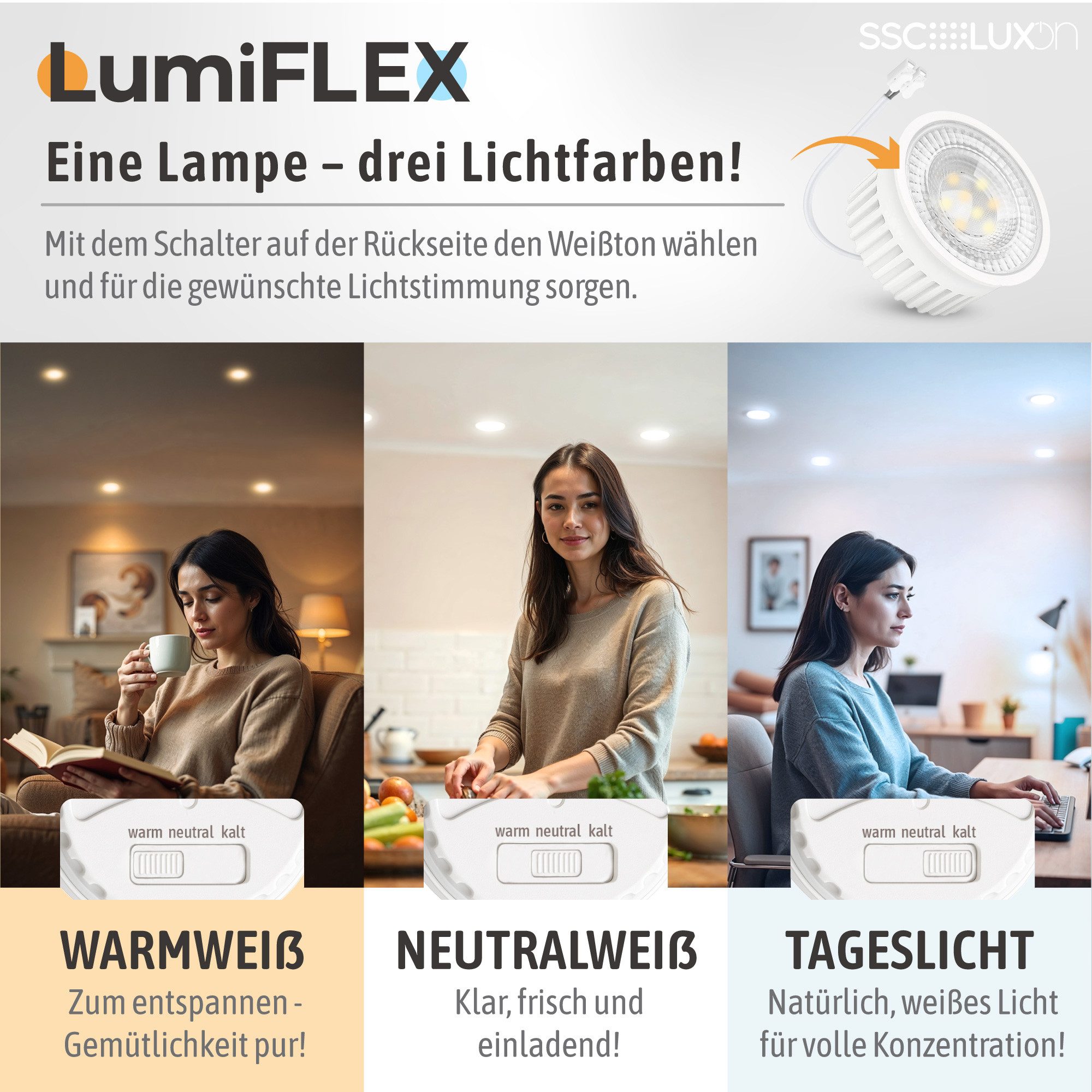 SSC-LUXon LED Aufbaustrahler Design LED Einbauspot Sudara schwarz gold indirektes Licht mit LED, Neutralweiß, Warmweiß, Tageslichtweiß