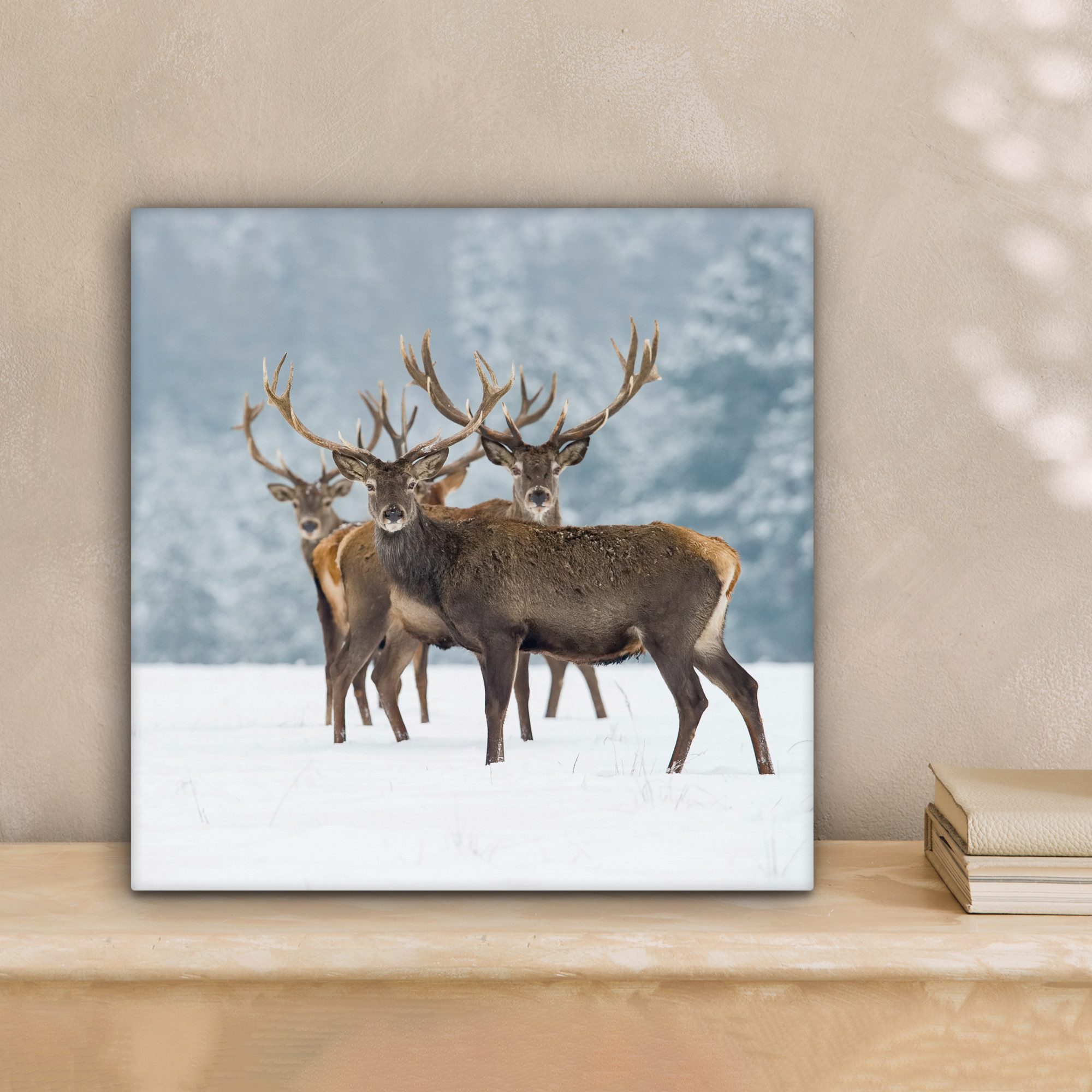 OneMillionCanvasses® Leinwandbild Hirsche - Tiere - Schnee - Winter - Lands günstig online kaufen