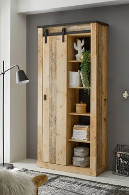 Furn.Design Mehrzweckschrank Stove (Büroschrank in Used Wood Vintage, 93 x 201 cm) mit Schiebetür