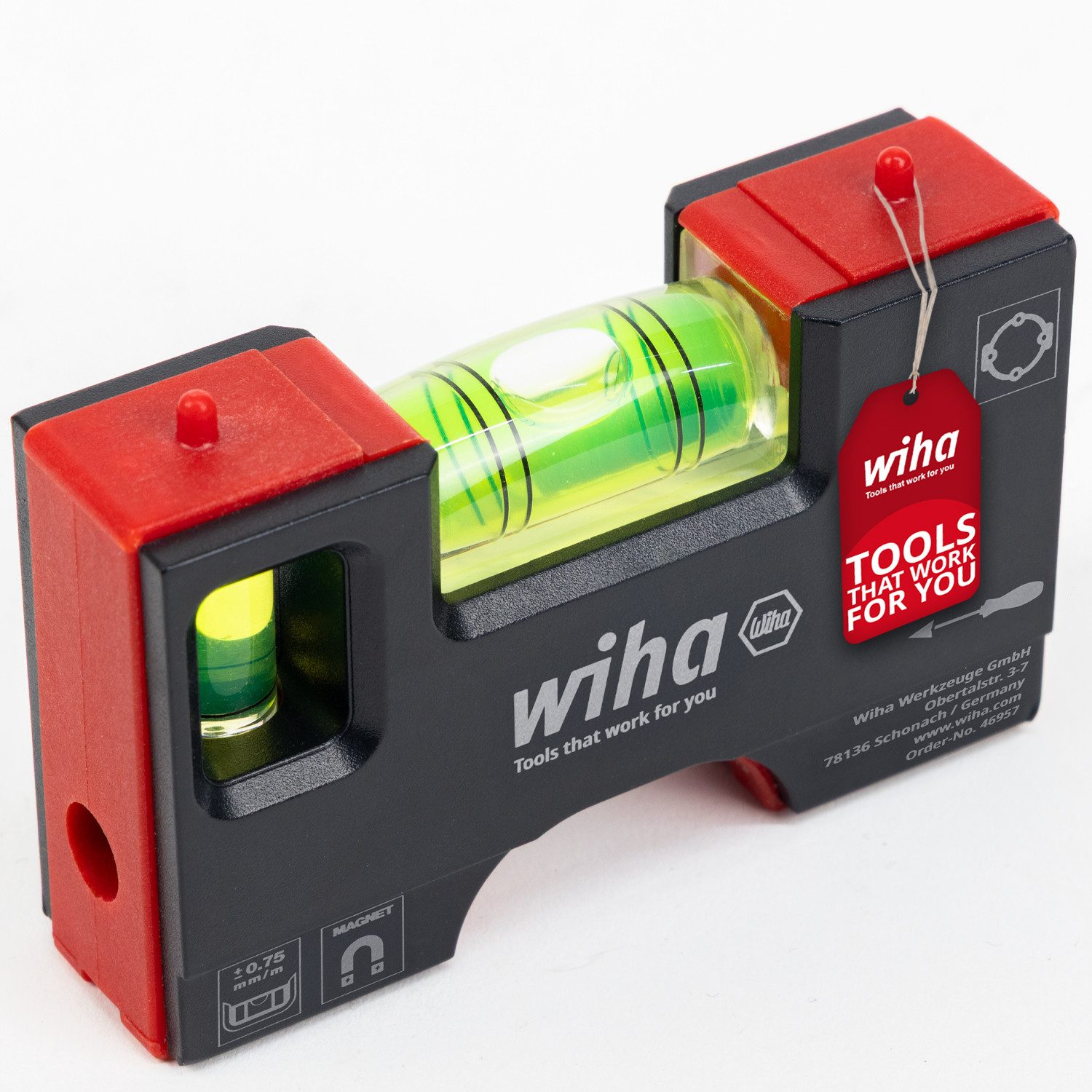 Wiha Wasserwaage (46957), Zwei Libellen, 4-Ring-Libelle, 60mm Abstand Zentrierspitzen