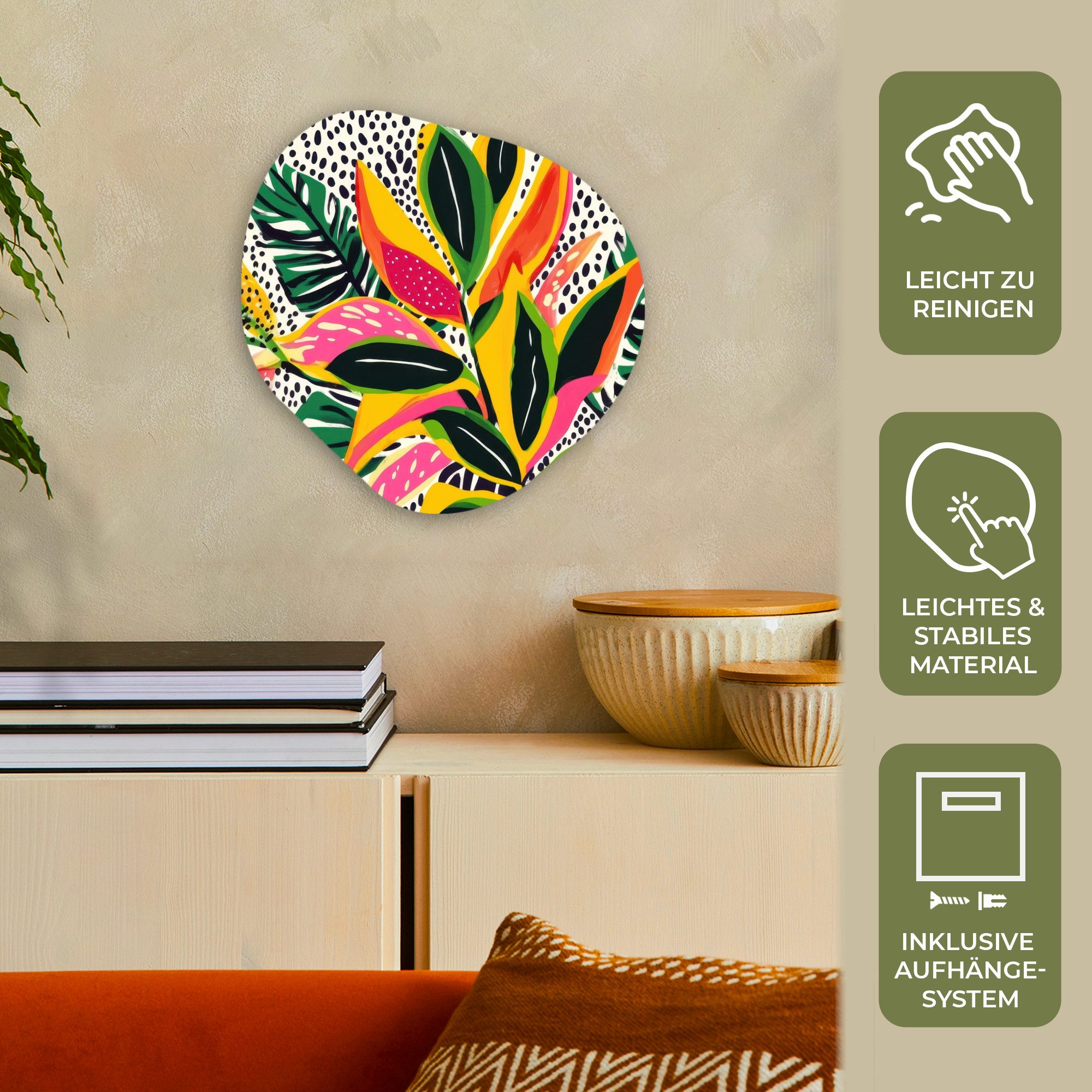 MuchoWow Gemälde Tropical - Blätter - Schwarz und weiß, Fotodruck (1 St), Wandbild Abstrakt, Wohnzimmer Schlafzimmer Wanddekoration, 40x40 cm