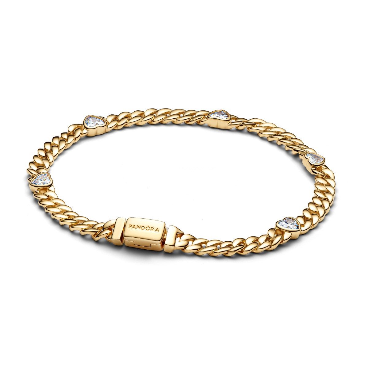 Pandora Armband Pandora Cuban-Gliederarmband Herz Zirkonia 14K Vergoldet 564226C01-18