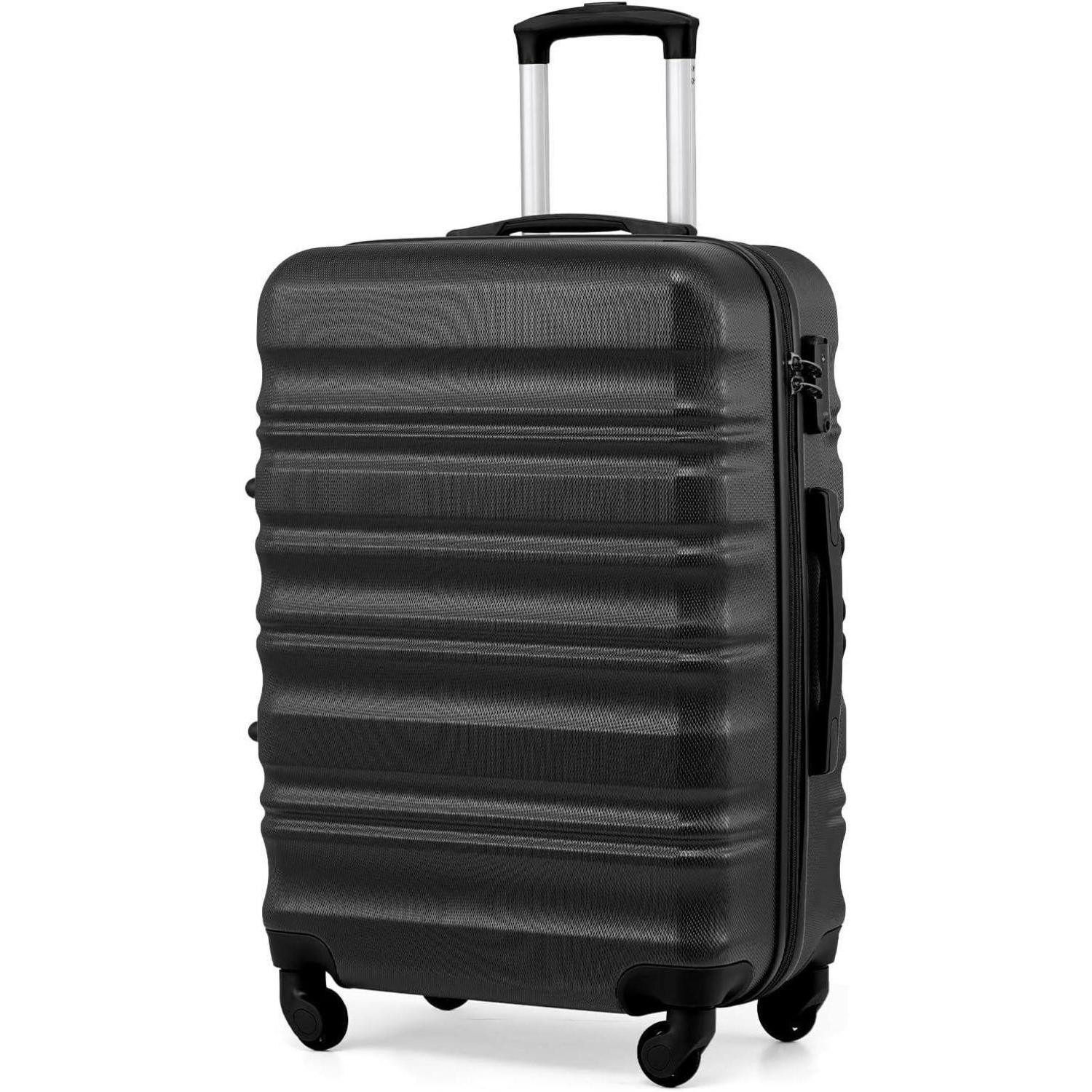 Hartschalen-Trolley Hartschalen-Koffer Trolley 4 Rollen TSA-Schloss Mittelgroß Schwarz