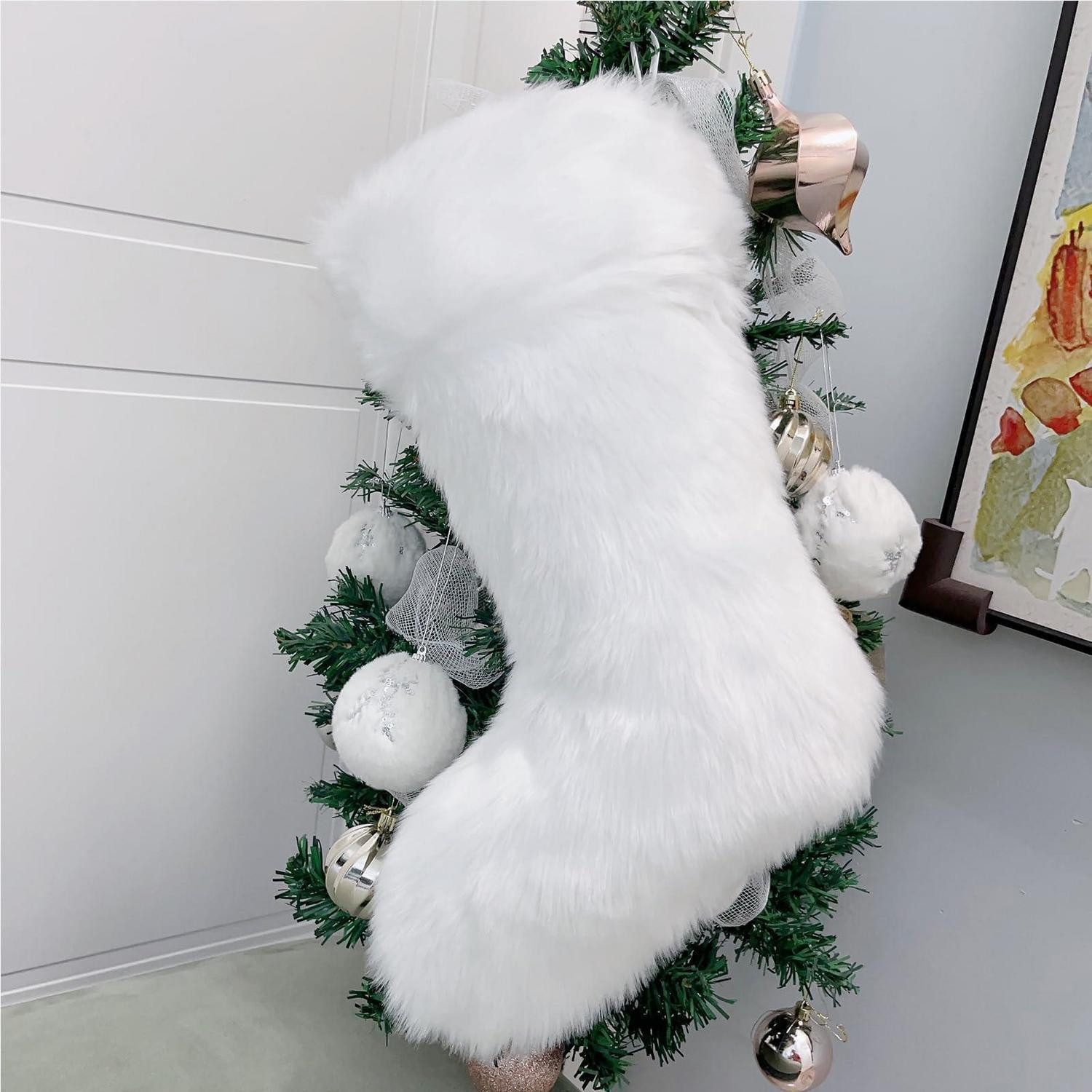 LuxusKollektion Nikolausstiefel Weihnachtsstrumpf Plüsch Weihnachtsmann Groß Weiß (1 St)
