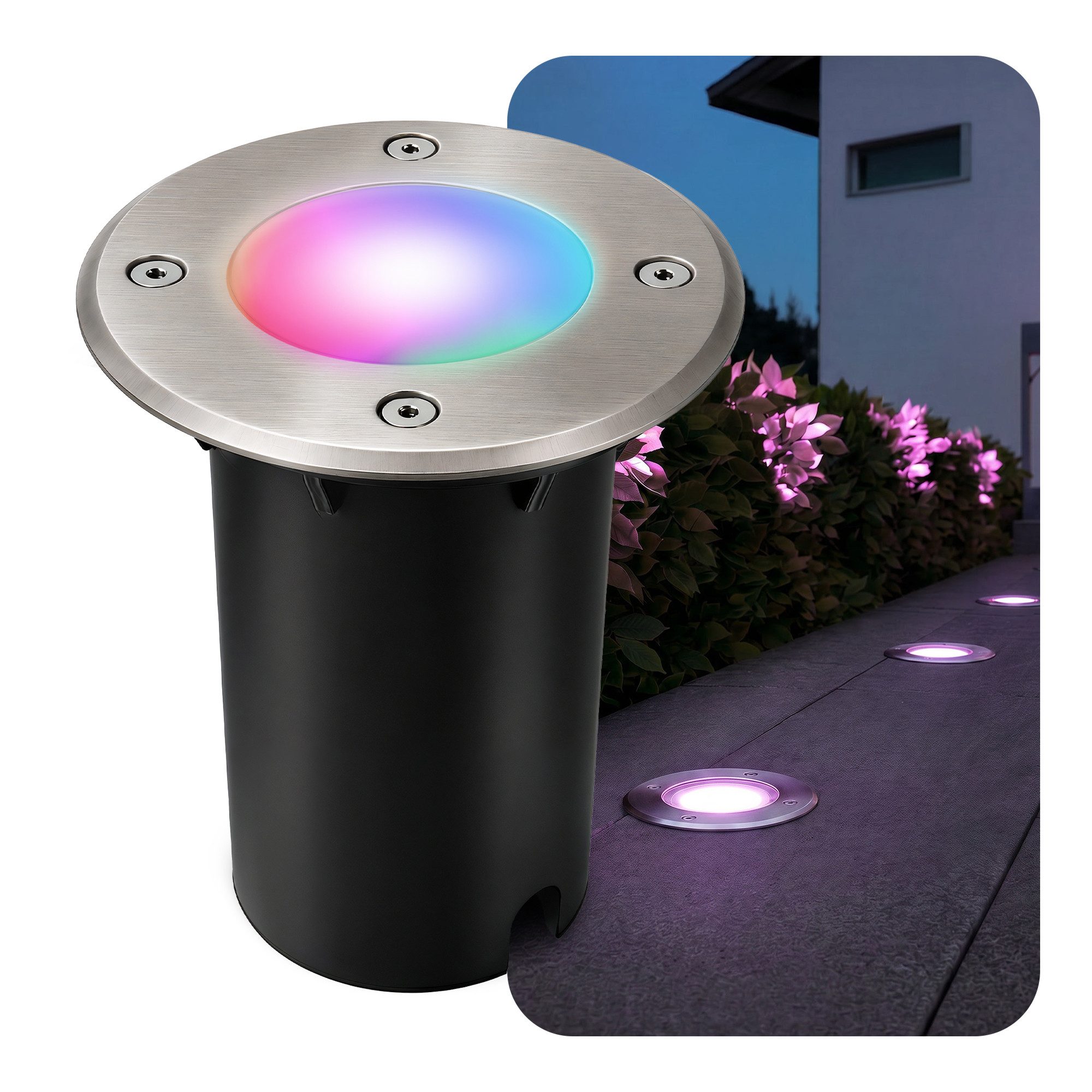 SSC-LUXon LED Gartenstrahler SSC-LUXon Bodenleuchte KALPA rund silber IP67 Smart LED RGB+W dimmbar, Smart