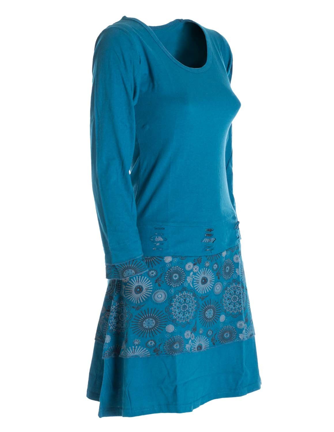 Vishes Midikleid Langarm Keid Mandala Druck Rundhals Ausschnitt Boho Ethno, Festival, Goa Style