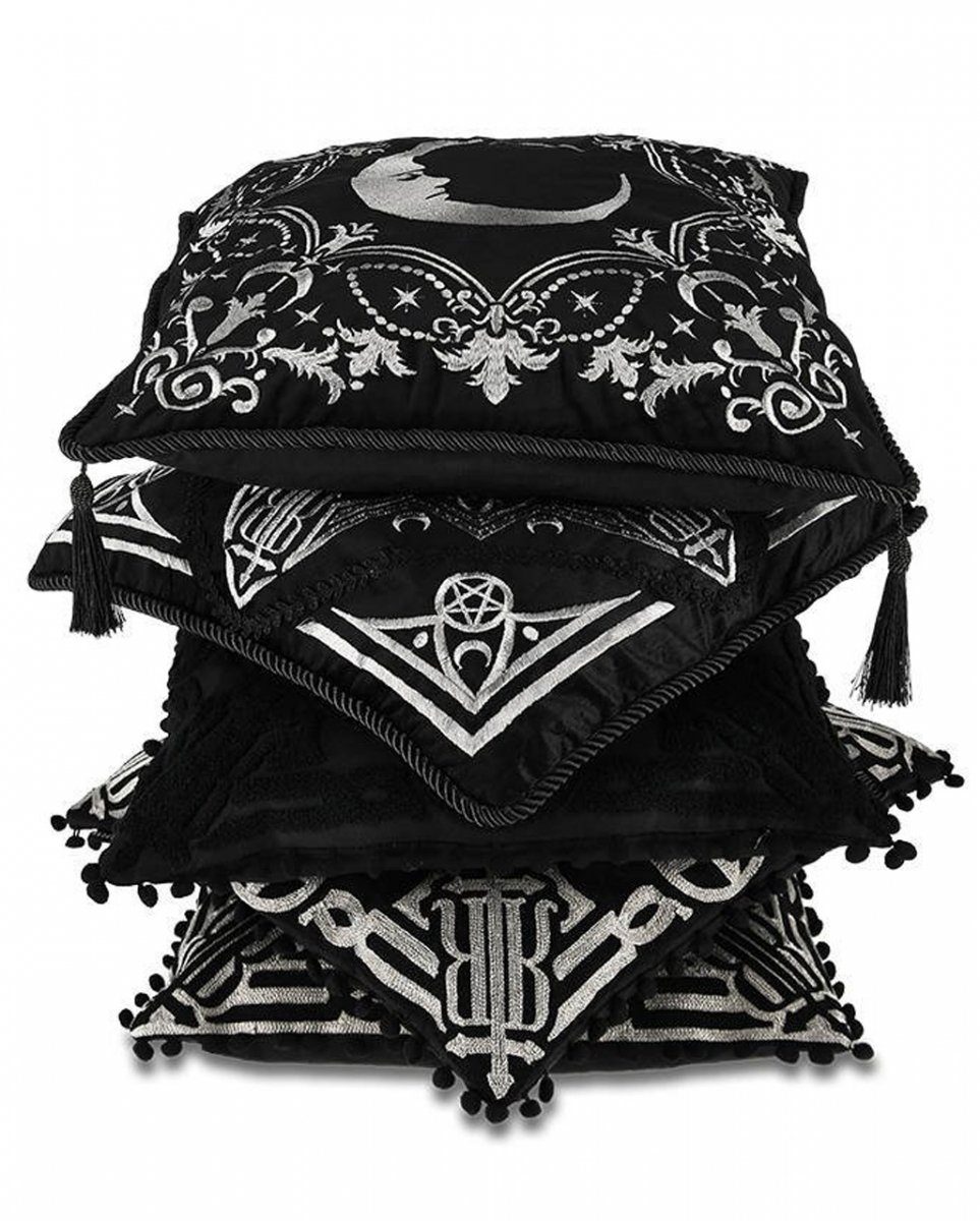 schwarzer Grauer Tagesdecke mit Horror-Shop Pentagramm Sticke, Kissenbezug