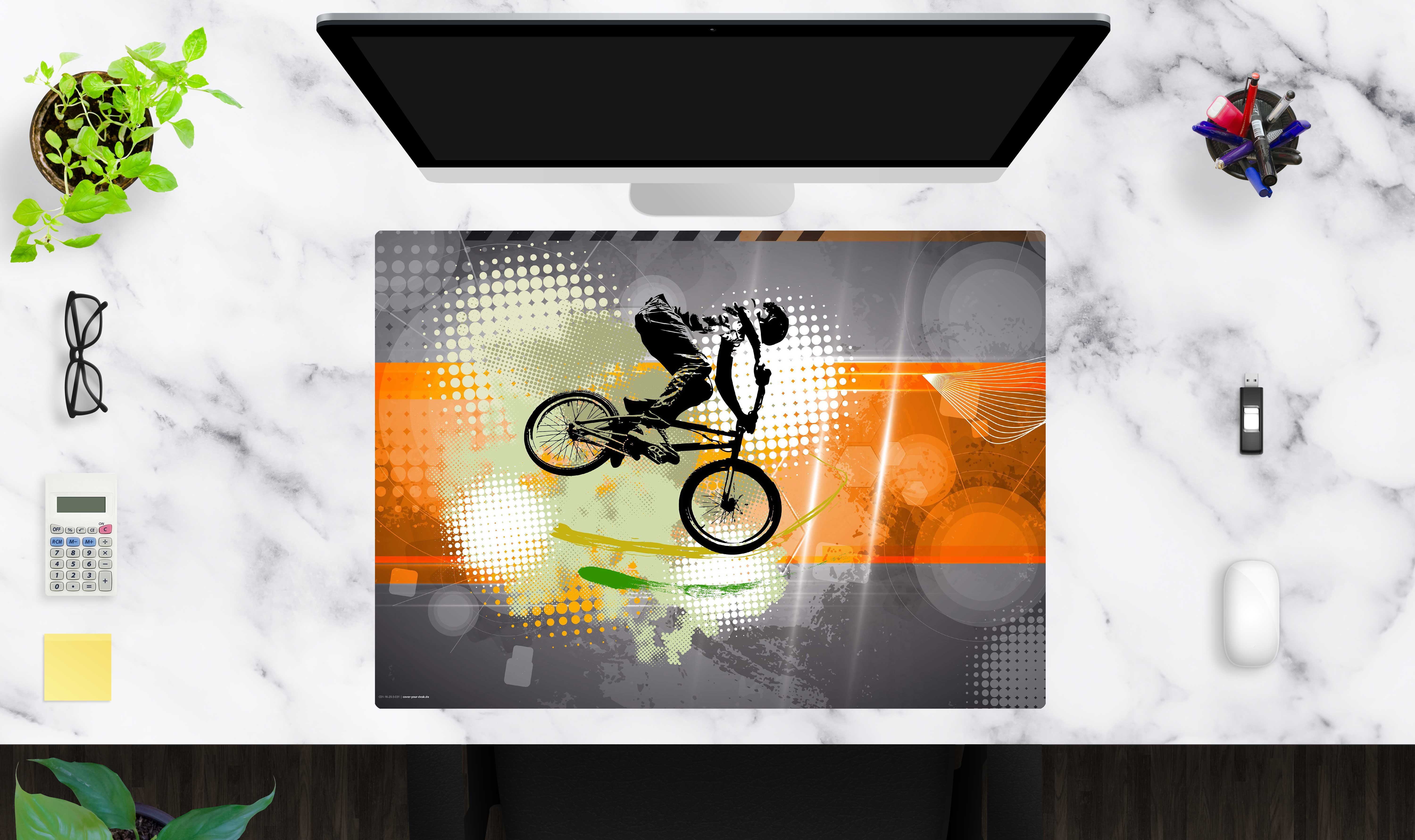 cover-your-desk.de Schreibtischunterlage abwaschbar – Mountainbike Orange – aus premium Vinyl – Made in Germany, (1 tlg)