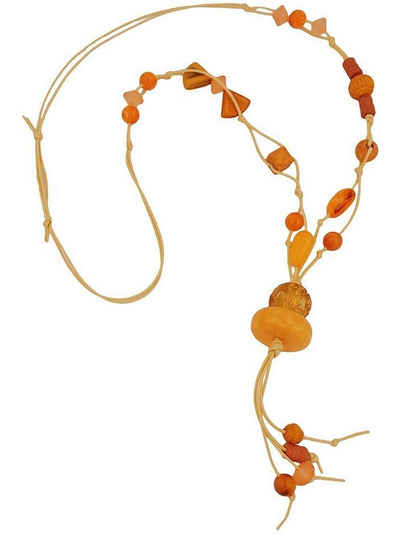 Gallay Perlenkette Y-Form gelb-orange Kunststoffperlen Blumenperle Baumwollkordel 90cm (1-tlg)