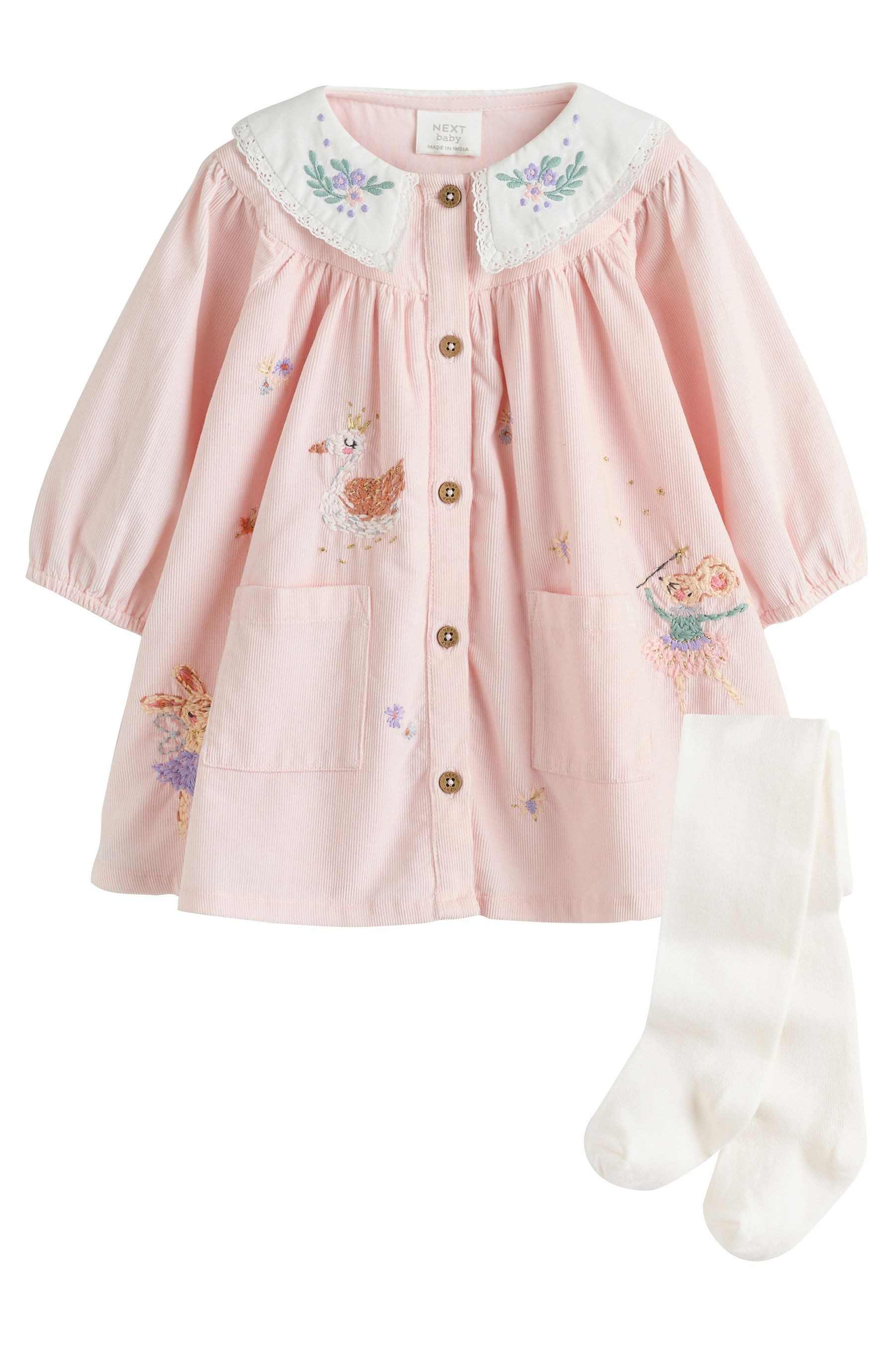Next Blusenkleid Baby-Kleid mit gewebtem Kragen und Strumpfhose (2-tlg)