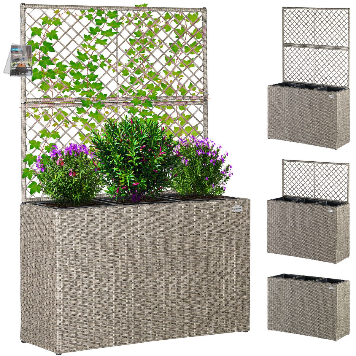 Casaria Blumenkasten, Blumenkasten Rankgitter 3 Innentöpfe Polyrattangeflec günstig online kaufen