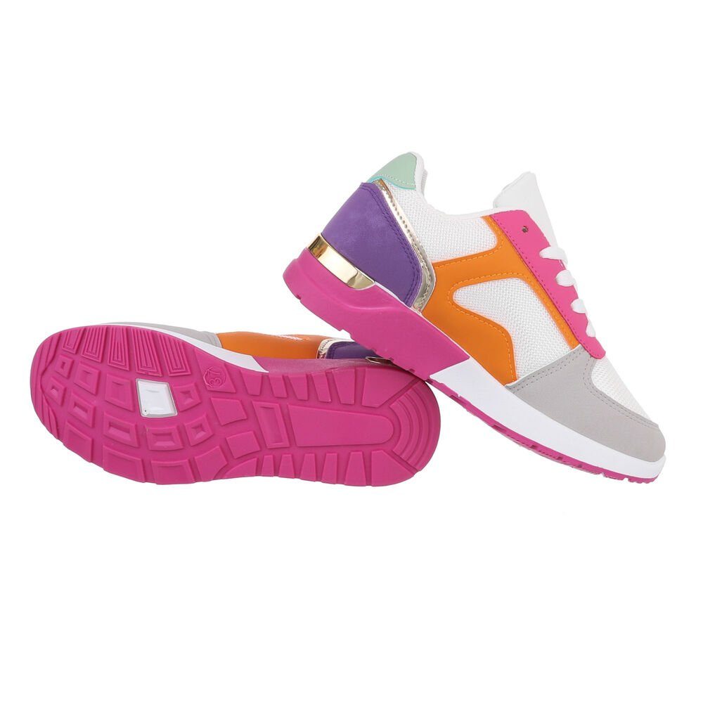 Low Low-Top Damen Sneakers Sneaker Ital-Design Pink Freizeit in Flach Weiß, Weiß