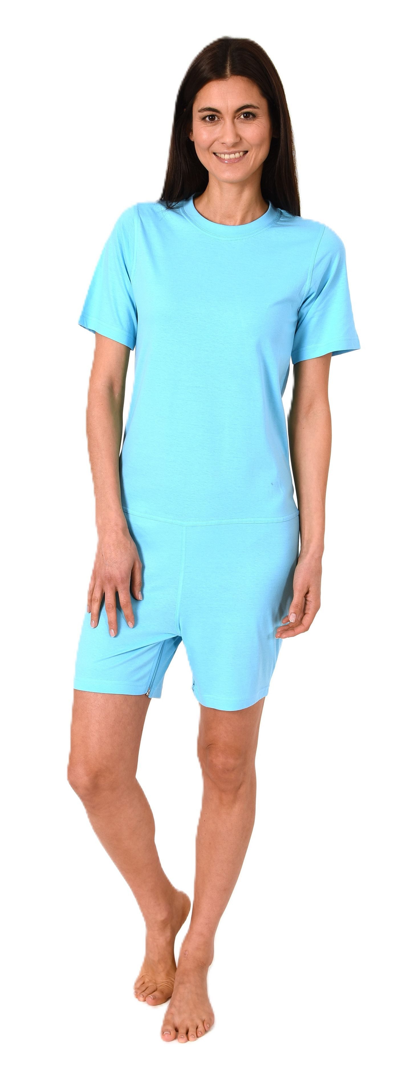 Pyjama Damen Pflegeoverall kurzarm mit Reißverschluss am Rücken und Bein