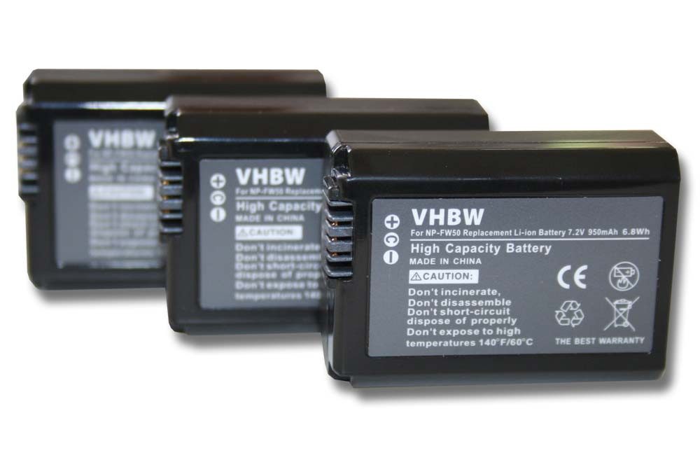vhbw Ersatz für Sony NP-FW50 für Kamera-Akku Li-Ion 950 mAh (7,2 V)