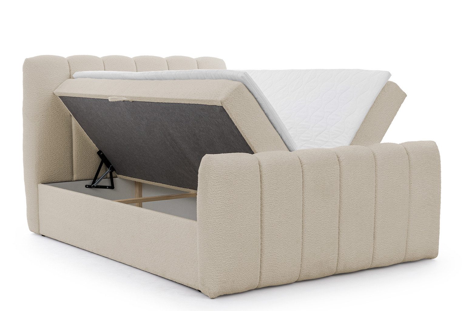 Kaiser Möbel Boxspringbett mit 2 Bettkästen, Taschenfederkernmatratze und Bouclé-Stoff, CHLOE (Kontinentalbett mit Matratze, Topper und Bettkästen, Bett inklusive Pocket-Federkernmatratze und Topper), Inklusive Pocket-Federkernmatratze,Topper inklusive