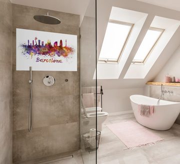 Wallario Wandfolie, Städte als Aquarell - Skyline von Barcelona, wasserresistent, geeignet für Bad und Dusche