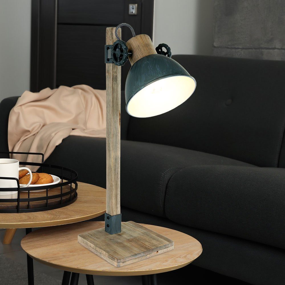 etc-shop Tischleuchte, Leuchtmittel Vintage Schreibtischleuchte inklusive, Retro Tischleuchte nicht Nachttischlampe Holz