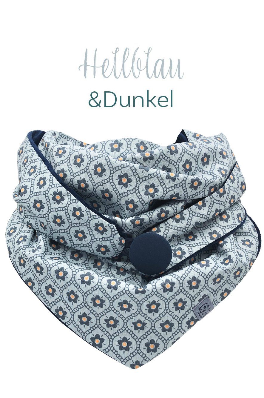 Wishproject® Dreieckstuch Damen Tuch, Halstuch in Hellblau & Blau, Kapuzenschal, Schlauchschal mit Blütenornament