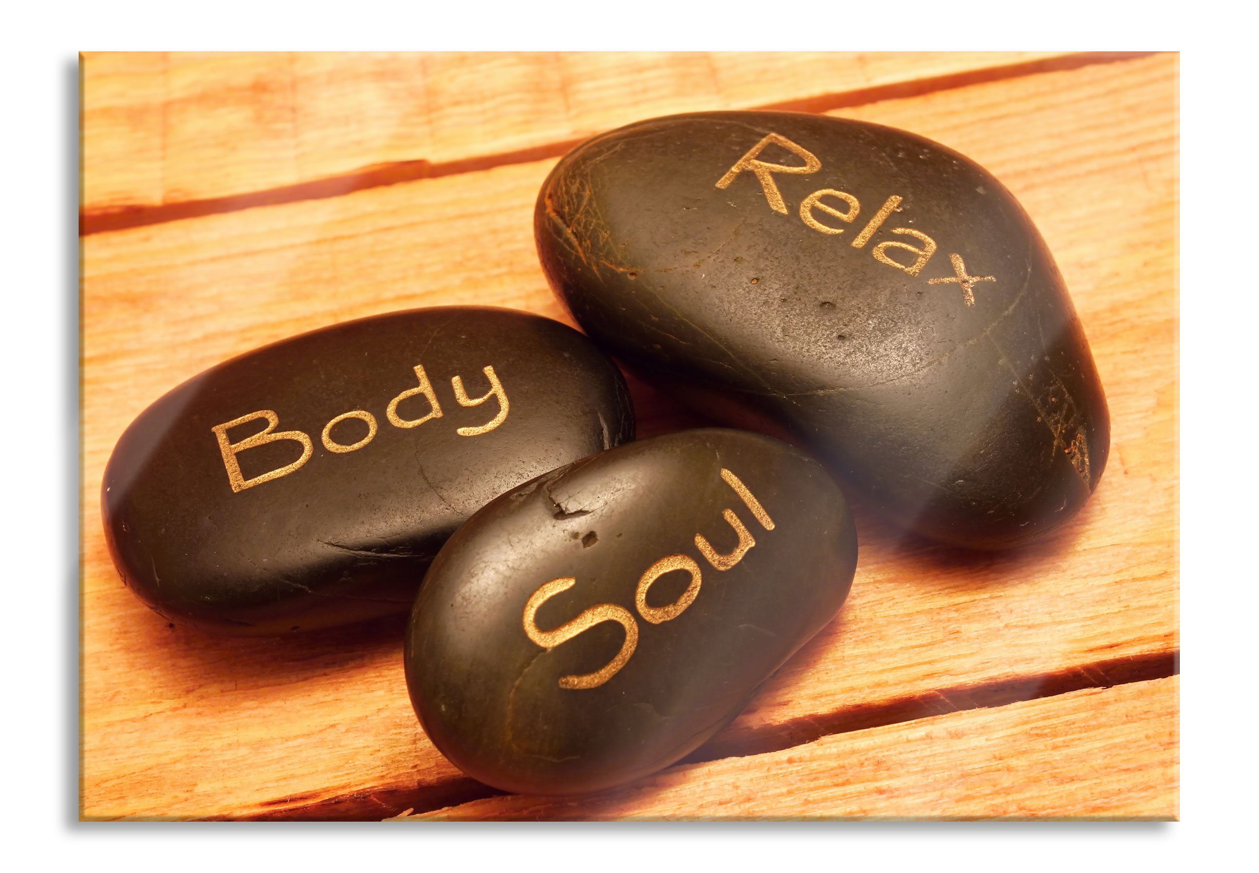Relax, Wellness Glasbild Soul und Abstandshalter Body Body Pixxprint aus (1 Relax Wellness Soul Glasbild Echtglas, inkl. St), Aufhängungen