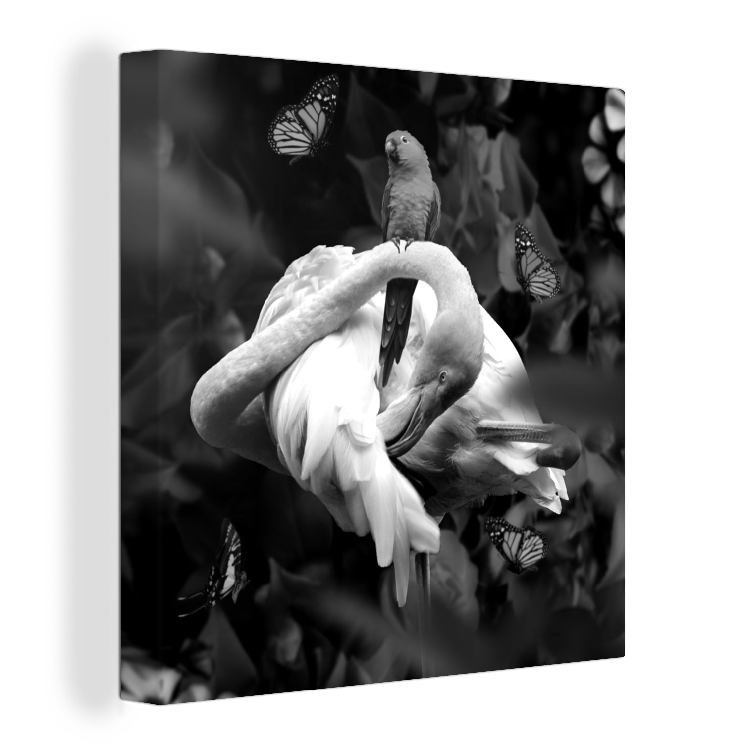 OneMillionCanvasses® Leinwandbild Flamingo - Tiere - Dschungel - Schwarz - Weiß, (1 St), Leinwand Bilder für Wohnzimmer Schlafzimmer