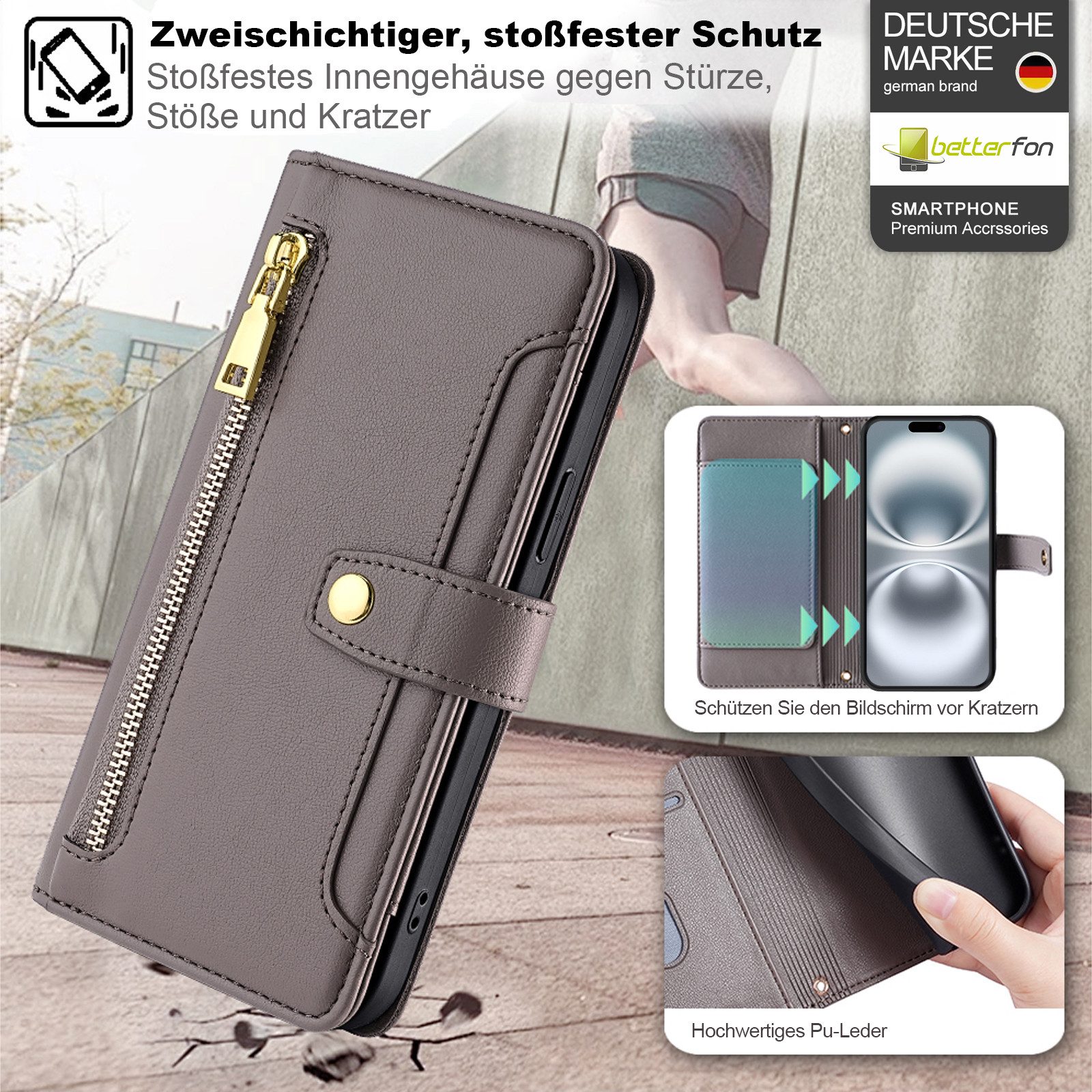 betterfon Handykette mit Portemonnaie für iPhone -Handyhülle Kartenfächern, Hände frei – mit Silikonhülle & Schnur für flexiblen Alltag