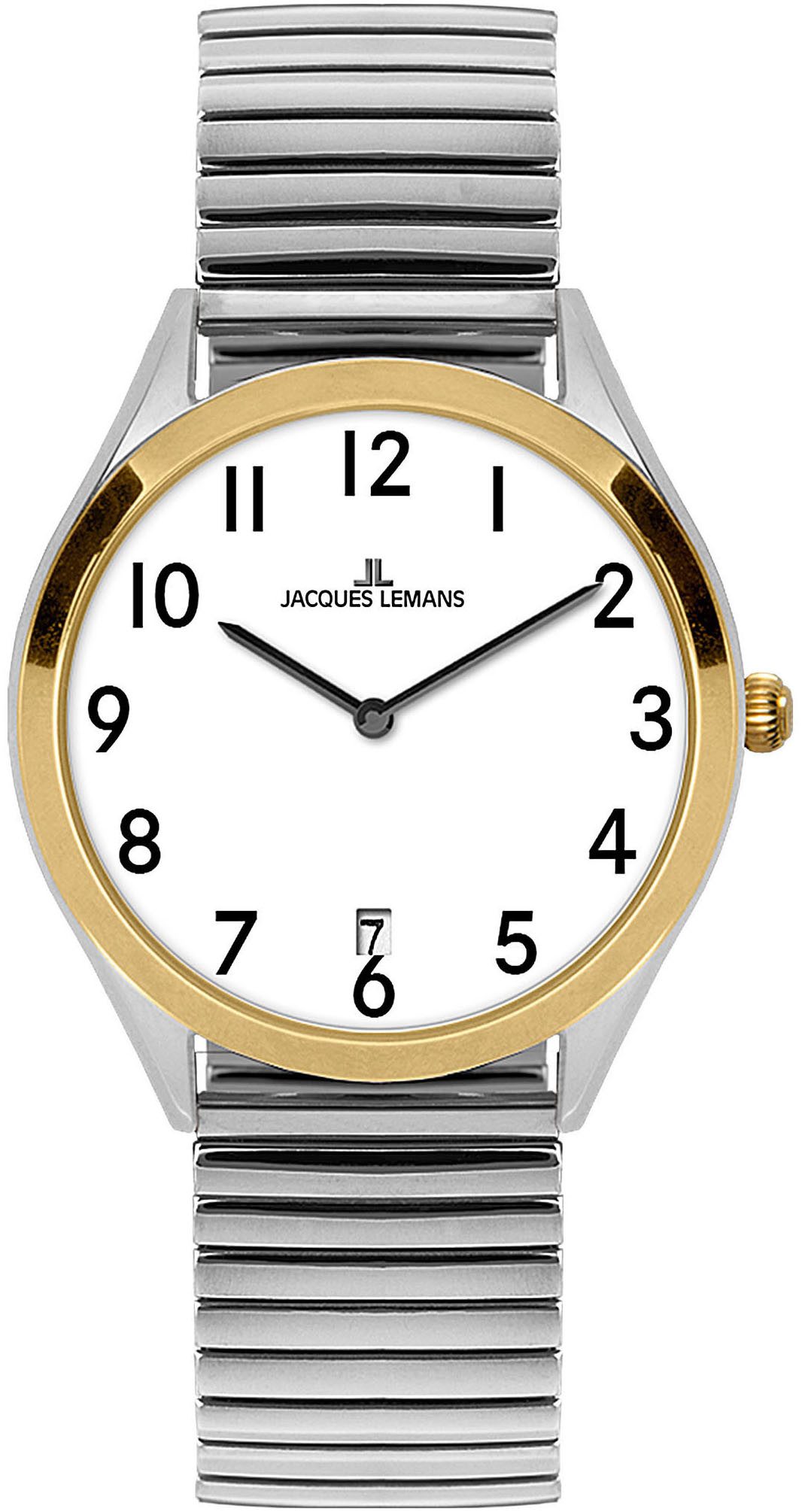 Jacques Lemans Quarzuhr Cannes 1-2184D, Armbanduhr, Damenuhr, Herrenuhr, Datum, Edelstahl, Flexband, Zugband