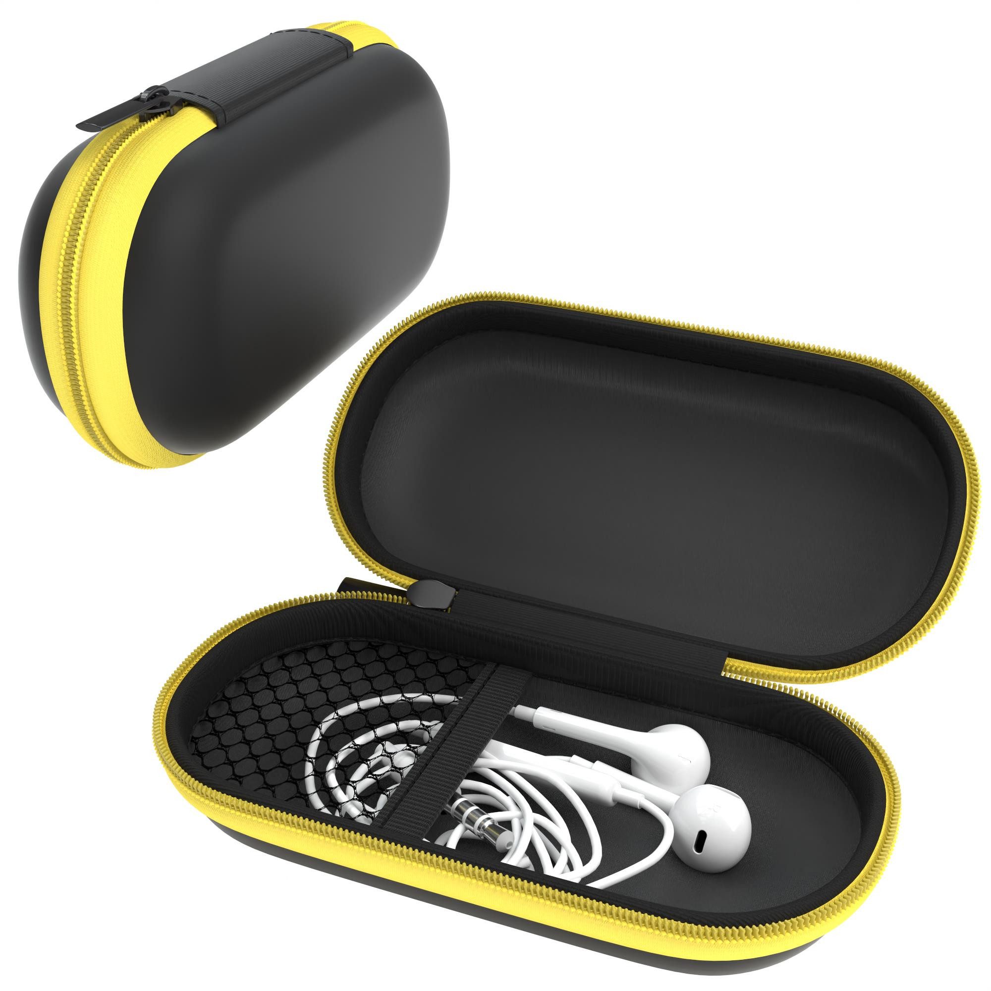 EAZY CASE Kopfhörer-Schutzhülle Universal Tasche für In-Ear Kopfhörer mit Netzfach, Schutzhülle Hülle Kopfhörer Netzfach und Reißverschluss klein Gelb