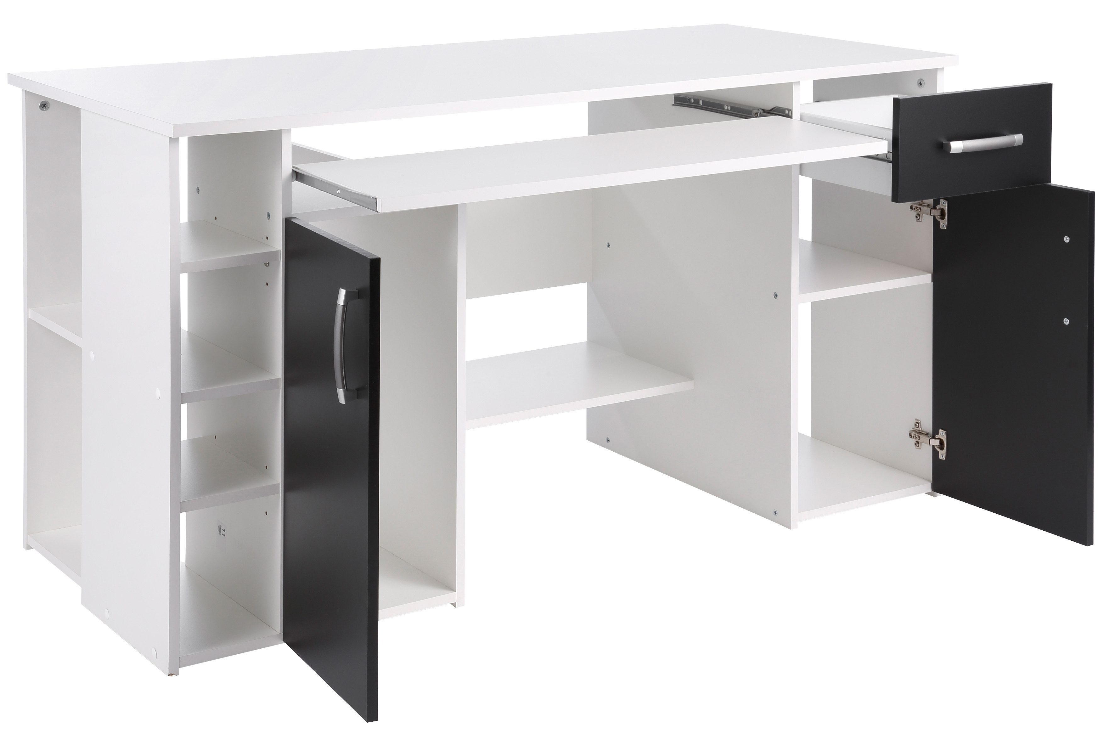 VOGL Möbelfabrik Schreibtisch Tim mit seitlich offenen Fächern & Tastaturauszug, Druckerablage, 1 Schublade, Breite 138 cm, Made in Germany – Bild 3 von 5