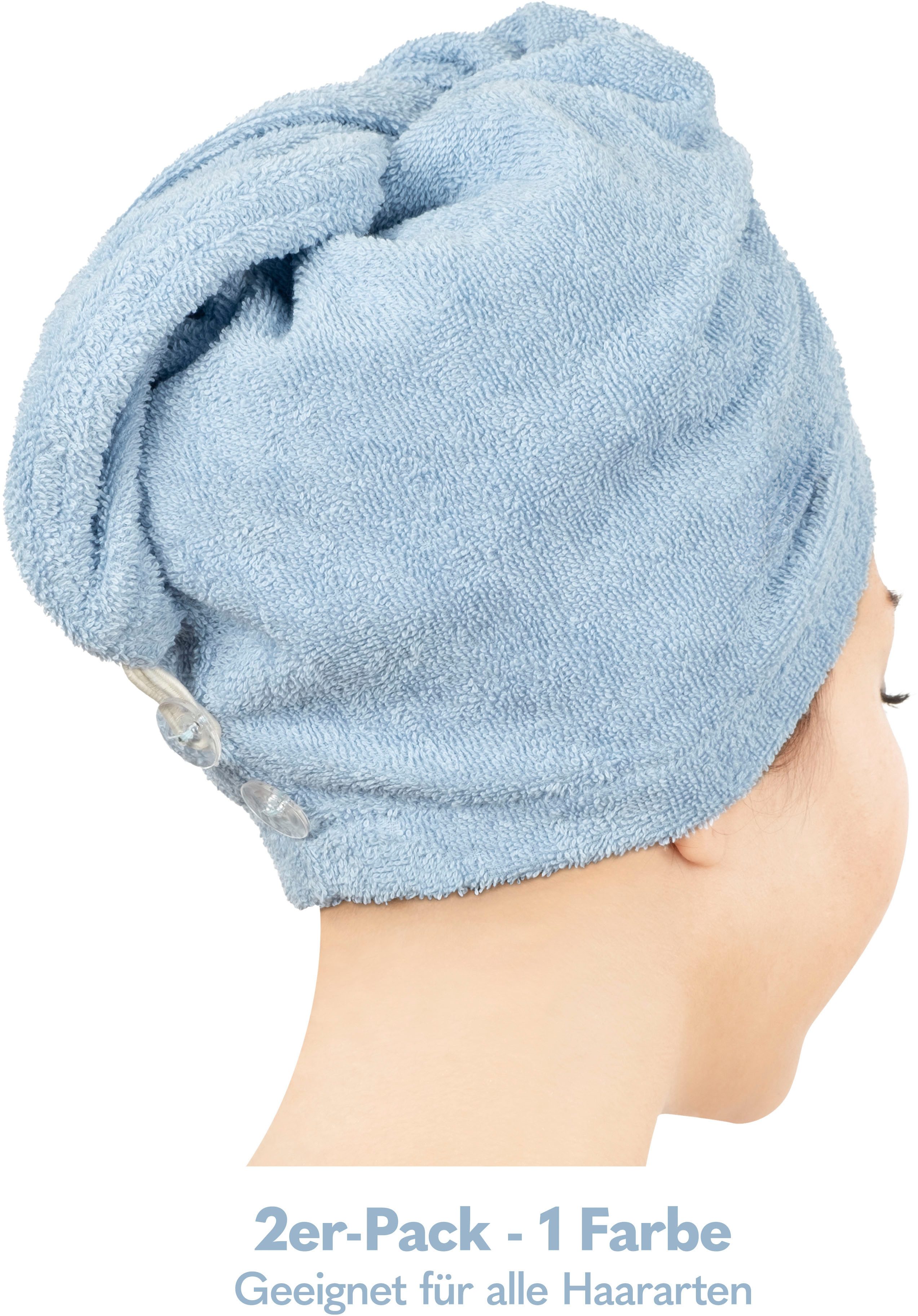 HAMMETEX Turban-Handtuch 2er Set Haarturban Damen, 100% Baumwolle, Flauschig & Schnelltrocknend, Frottier (Set, 2-St), Uni-Farben, weich – Bild 3 von 5
