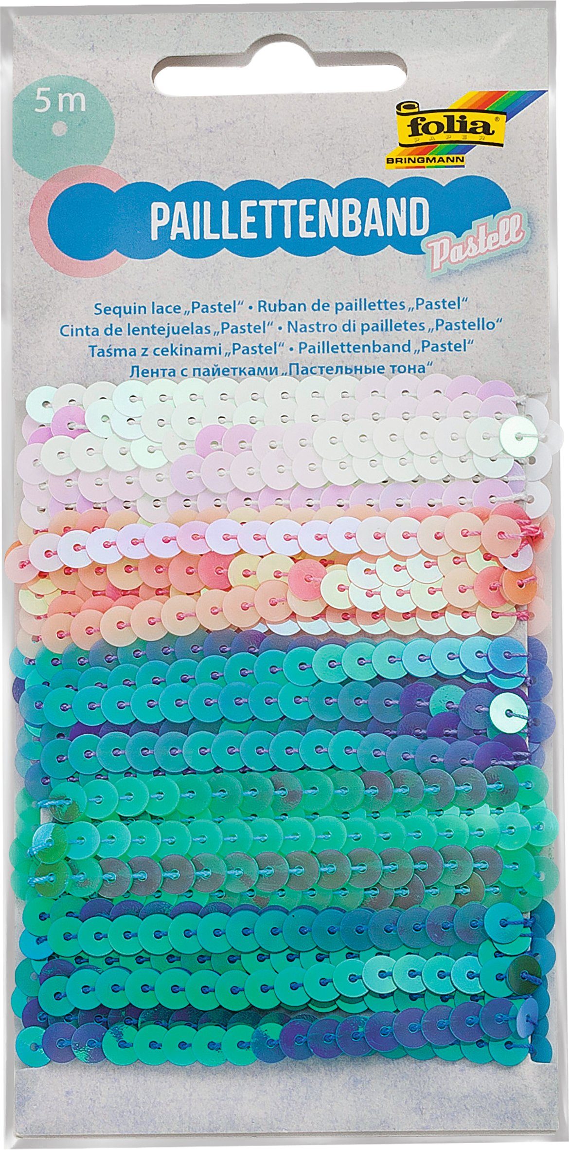 Folia Packpapier Paillettenbänder Pastell-Mix, 5 Stück