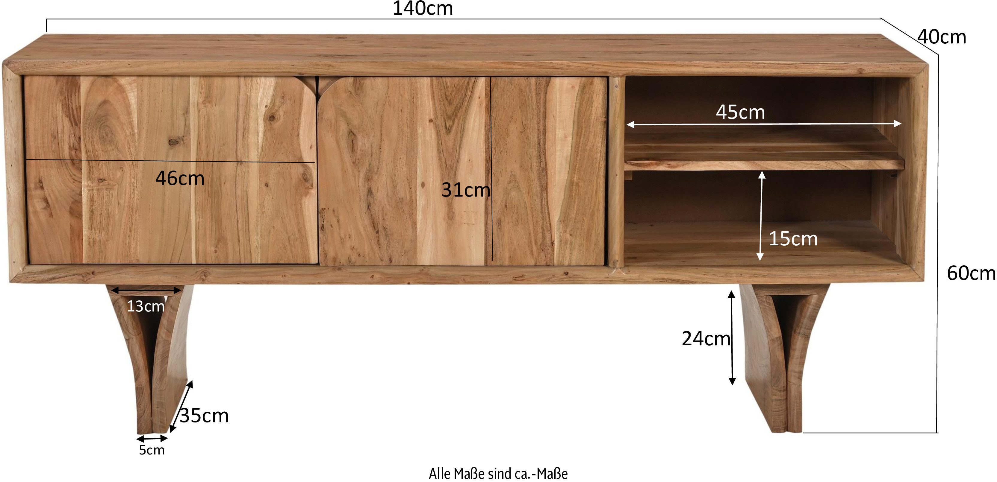 SIT Lowboard ACACIA WAVE (1 St), extravagantes Holzwangengestell