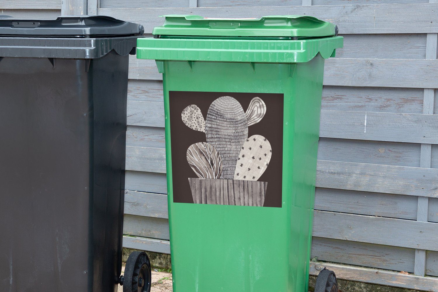 MuchoWow Wandsticker (1 St), - Kaktus Punkte Streifen Mülltonne, Container, Pflanze Mülleimer-aufkleber, - - Abfalbehälter Sticker
