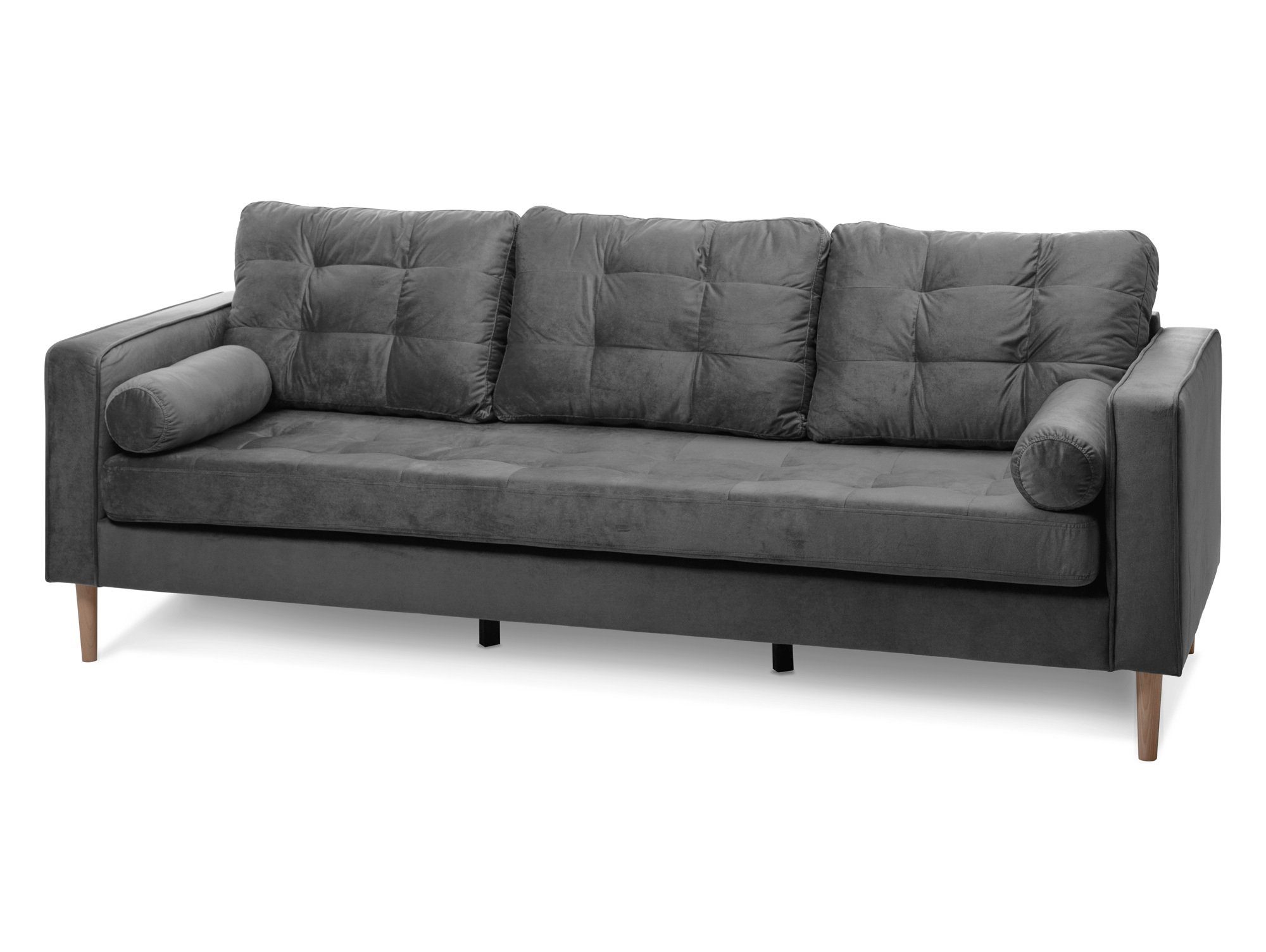 Moebel-Eins Sofa, GLAMMI 3-Sitzer Sofa mit Samtbezug, Füße Buche massiv Grau