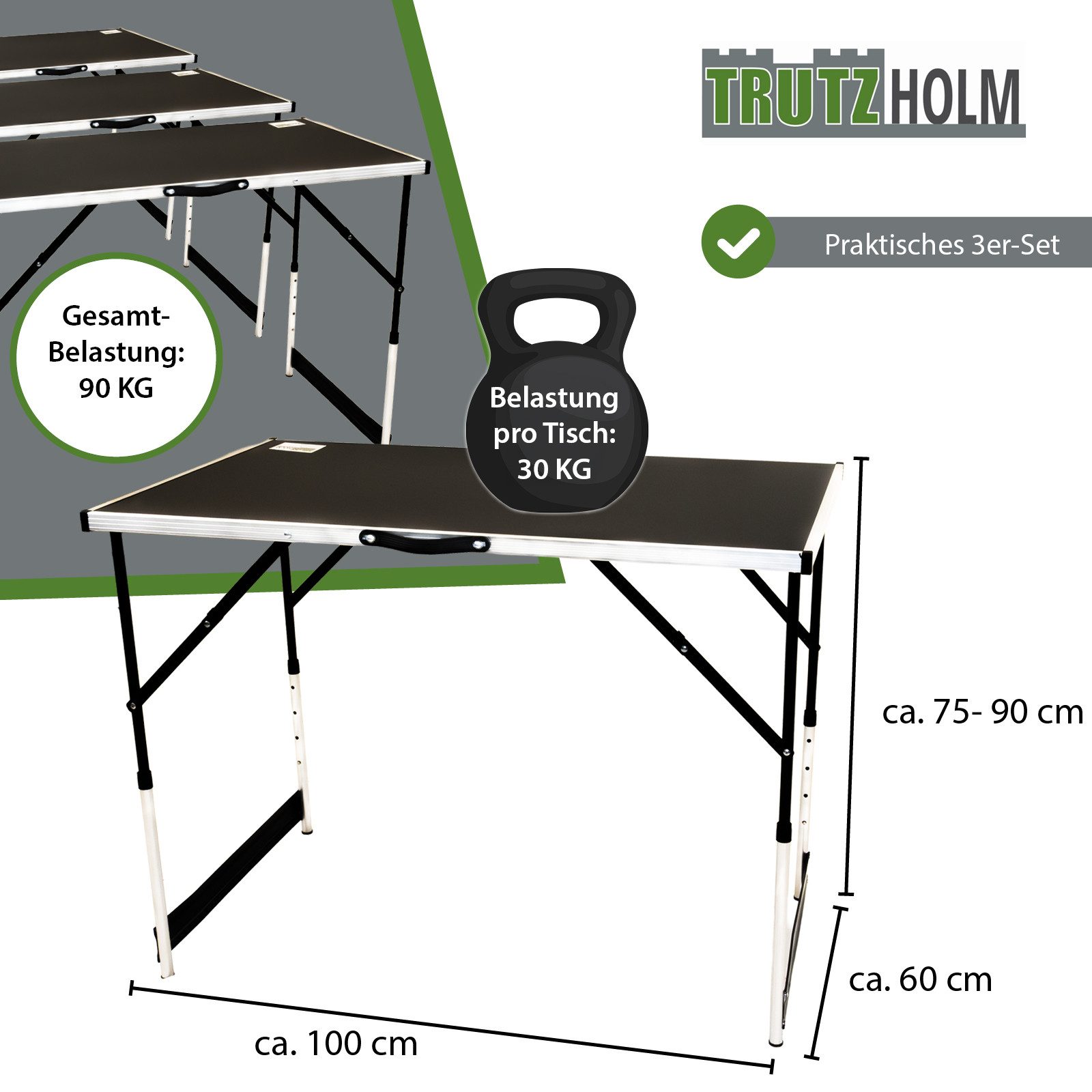 TRUTZHOLM Klapptisch Multifunktionstisch 3er Set höhenverstellbar & klappba günstig online kaufen