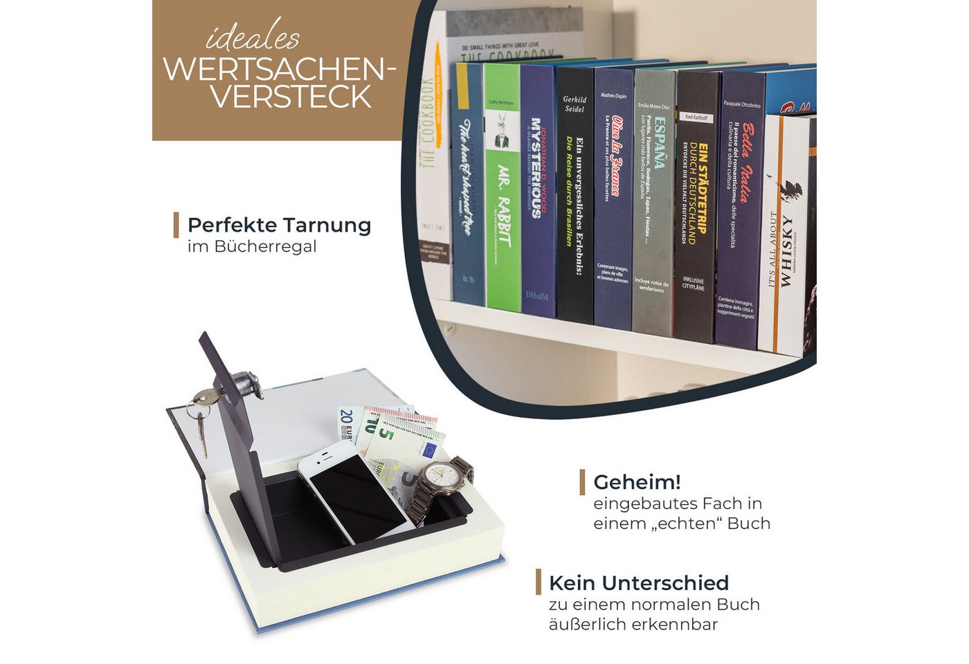 Thumbnail - HMF Buchtresor getarnter Buchsafe für zuhause, innovatives Geheimversteck für Wertsachen, 23 x 15 x 4 cm