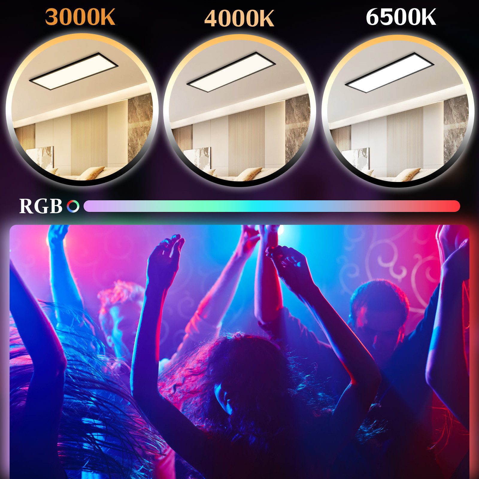 Nettlife LED Panel RGB Dimmbar 120x30 mit Fernbedienung 36W Lang Tageslichtlampe Büro, Dimmbar, LED fest integriert, Farbwechsel, für Werkstatt Flur Wohnzimmer Esszimmer