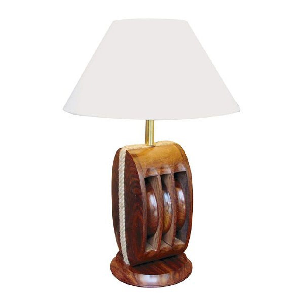 Linoows Tischleuchte Tischlampe mit Großer Blockrolle, Maritime Lampe, ohne Leuchtmittel, Leuchtmittel abhängig, Schirm Lampe aus Holz